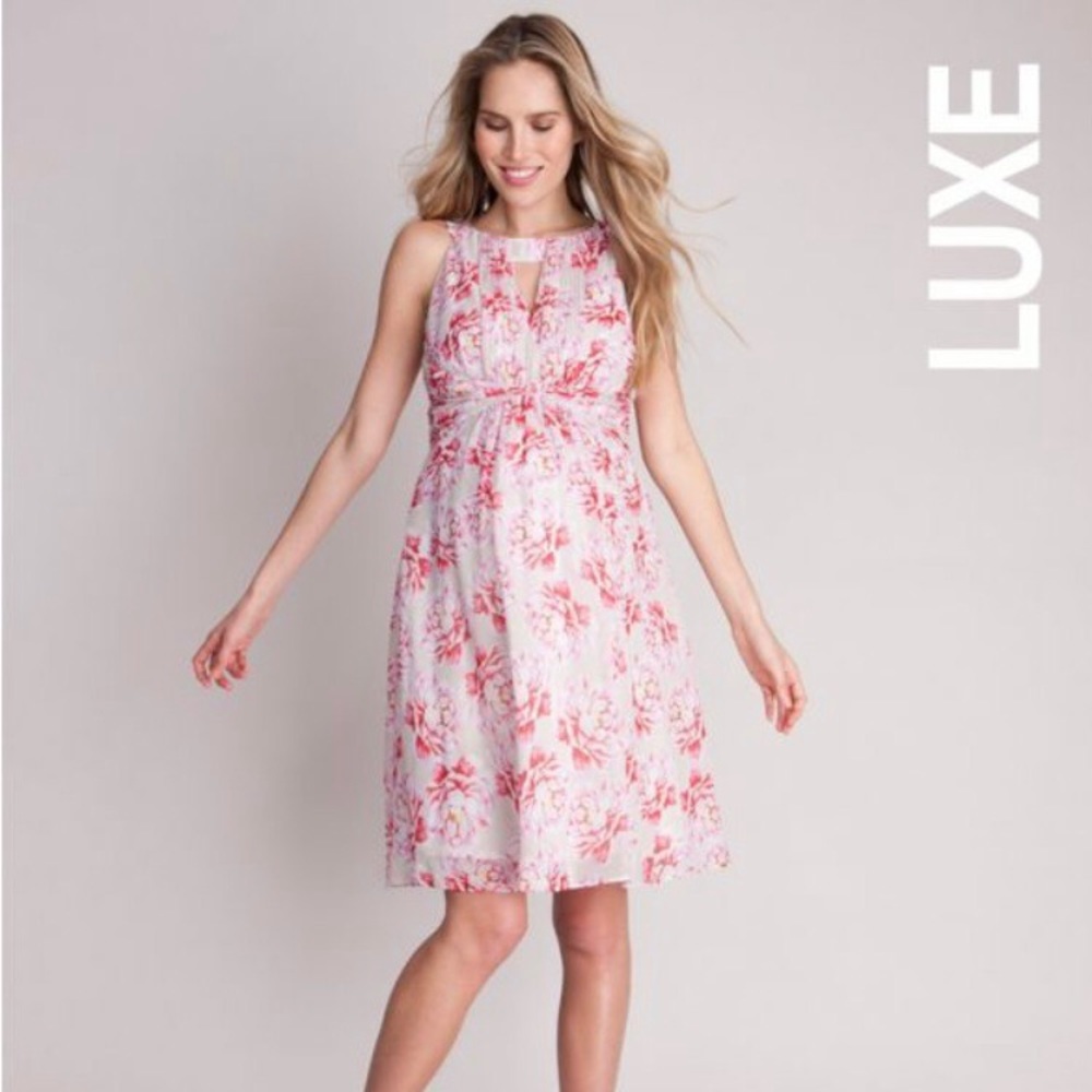 Seraphine Luxe Maternity Floral Silk Chiffon Dress